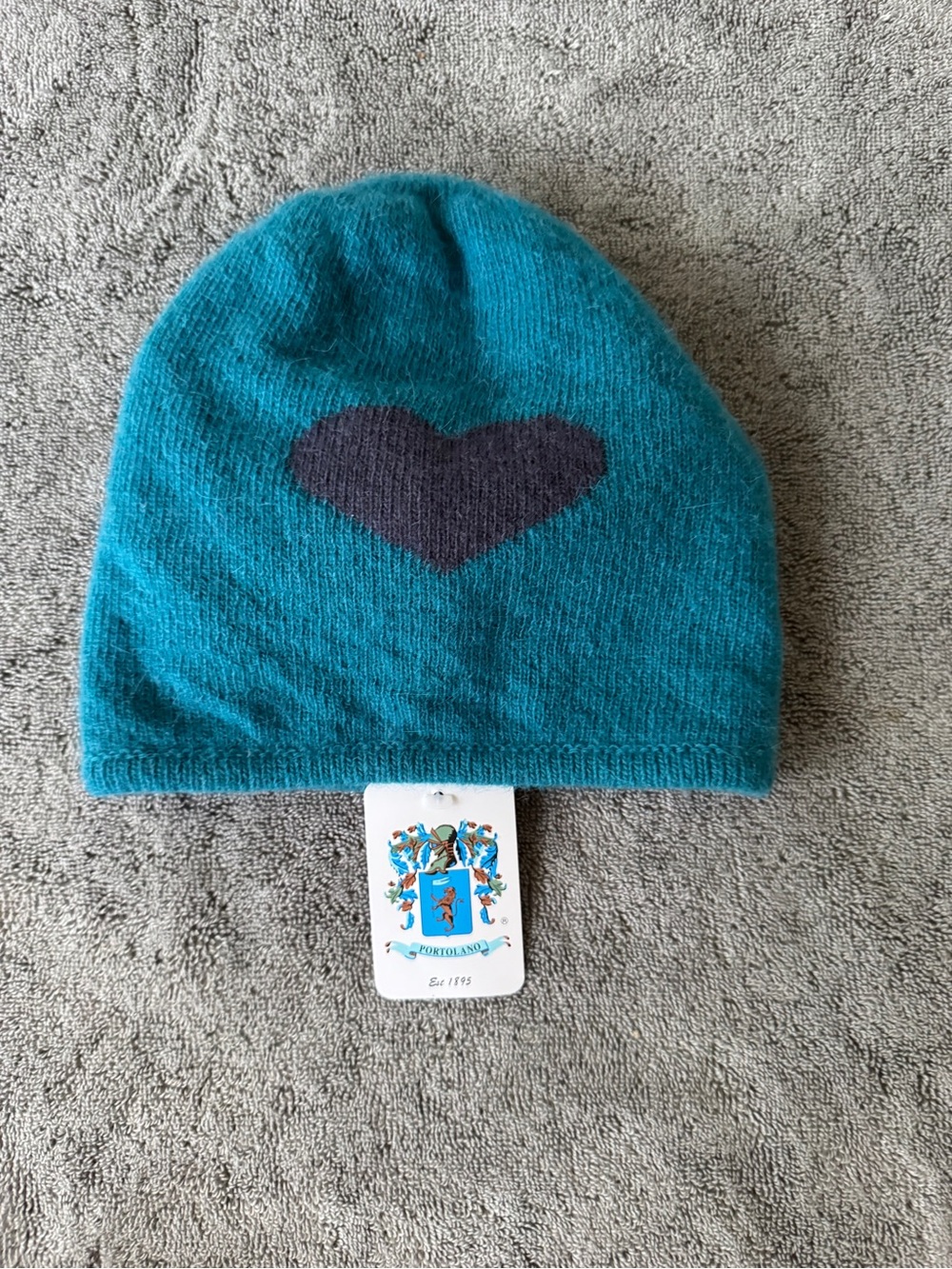 PORTOLANO BEANIE BLUE & GREY HEART ONE SIZE